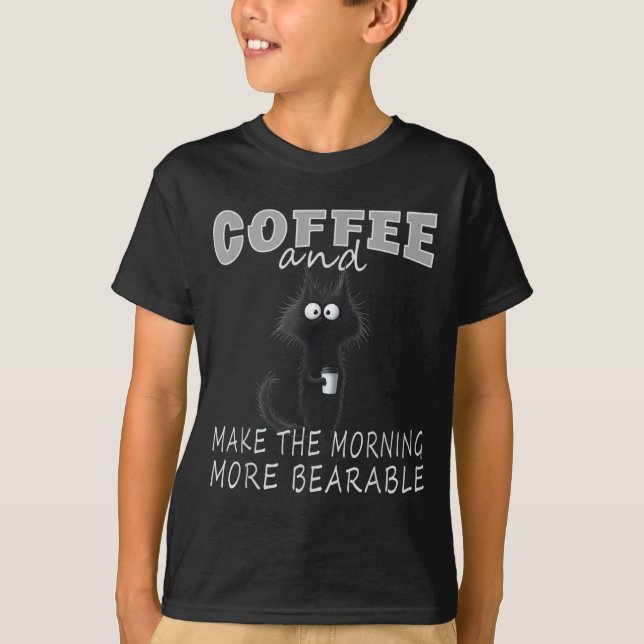Camiseta Cat And Coffee Tee Design, Funny-cat Morning Humor (Frente)
