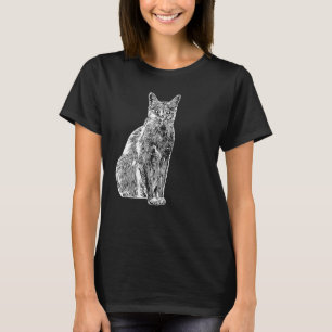 Camiseta Cat Animal Motif Imprint Cats Impressão Silhouett
