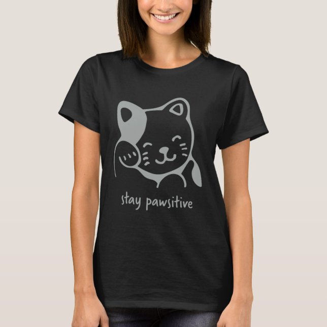 Camiseta Cat  Animals Stay Pawsitive Graphics Plus Size (Frente)