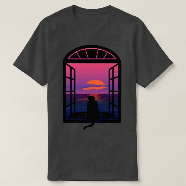 Camiseta Cat Assistindo Sunset (Frente do Design)