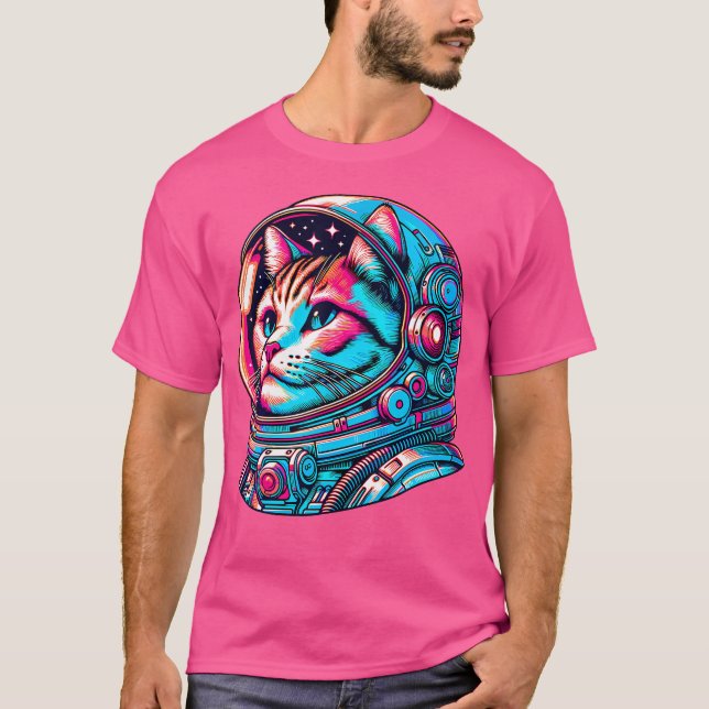 Camiseta Cat Astronauta Kitten Cosmonaut Cyberpunk (Frente)