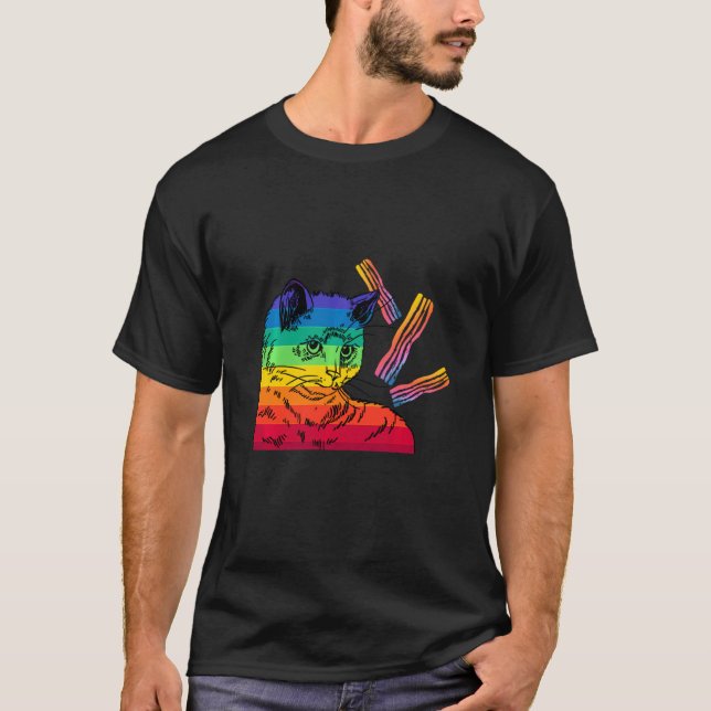 Camiseta Cat Bacon Rainbow Cat Bacon (Frente)