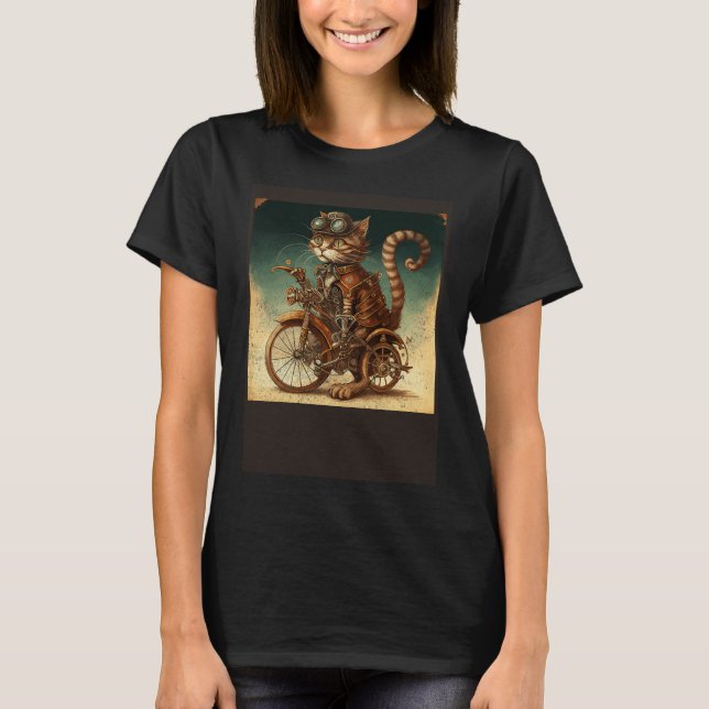 Camiseta Cat Bike Steampunk (Frente)
