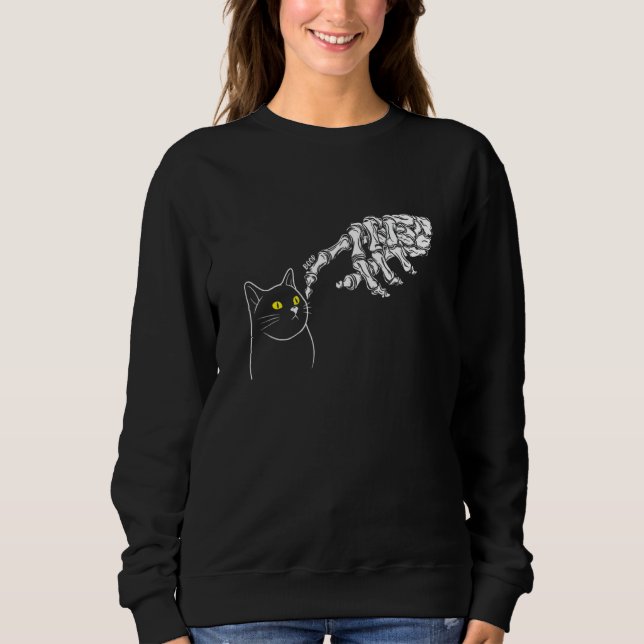 Camiseta Cat Black  Skeleton Hand Boop  Halloween (Frente)