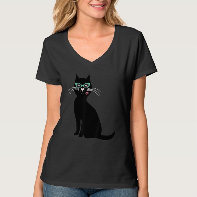 Camiseta cat black with sunglasses (Frente)