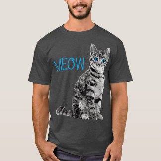 Camiseta Cat  Blue Eyed Gray Meow Loves Cats 