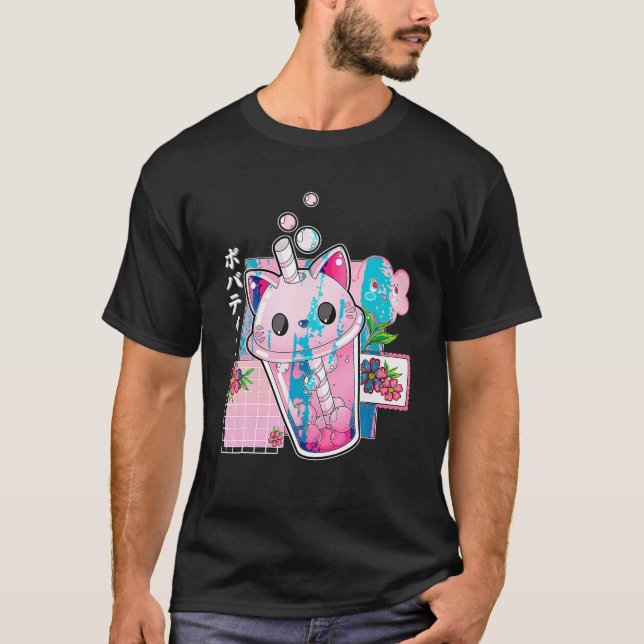 Camiseta Cat Boba Anime Bubble Tea Neko Girls Kawaii Girls (Frente)