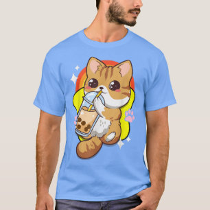 Camiseta Cat Boba Bubble milk Tea Kawaii Anime Neko Cute Ki