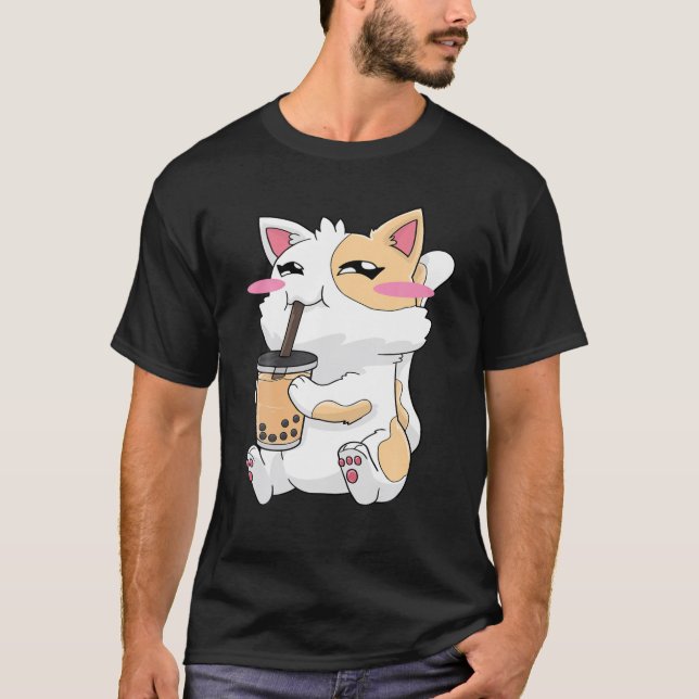 Camiseta Cat Boba Bubble Tea Anime Kawaii Bonito presente (Frente)
