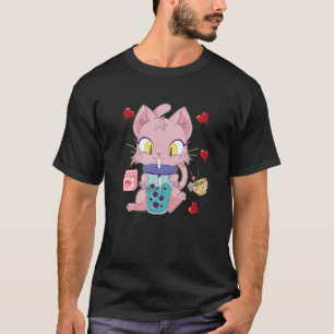 Camiseta Cat Boba Bubble Tea T Anime Kawaii Neko Strawberry