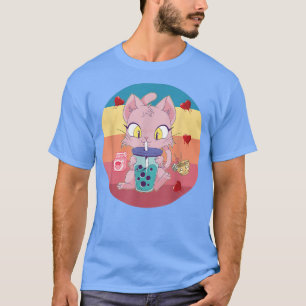 Camiseta Cat Boba Bubble Tea T Anime Kawaii Neko Strawberry