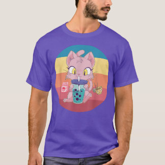 Camiseta Cat Boba Bubble Tea Tshirt Anime Kawaii Neko Straw