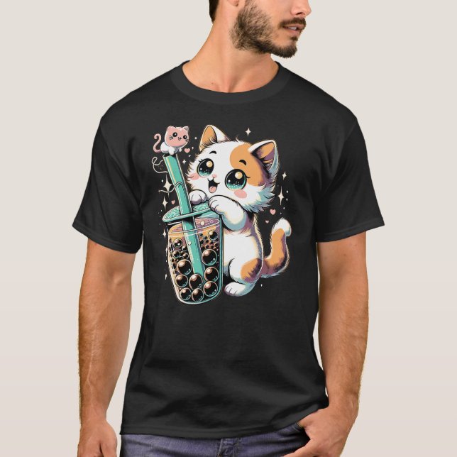 Camiseta Cat Boba Japanese Kawaii Anime Kitty Bubble Tea Ne (Frente)