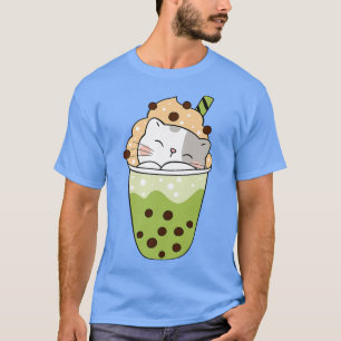 Camiseta Cat boba matcha Boba chá de bolhas adorável