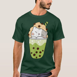 Camiseta Cat boba matcha Boba chá de bolhas adorável