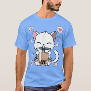Camiseta Cat Boba Tea Bubble Tea Anime Japonês Kawaii Neko