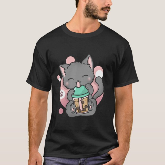 Camiseta Cat Boba Tea Bubble Tea Anime Kawaii Neko (Frente)