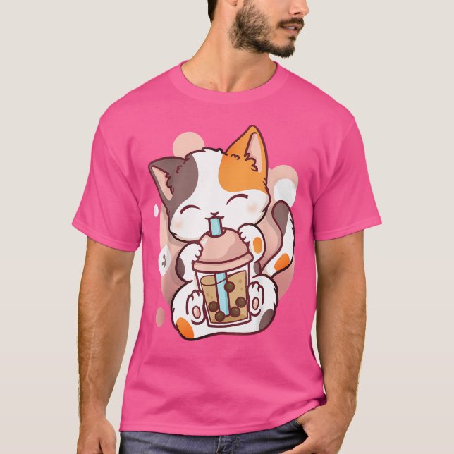 Camiseta Cat Boba Tea Bubble Tea Anime Kawaii Neko (Frente)
