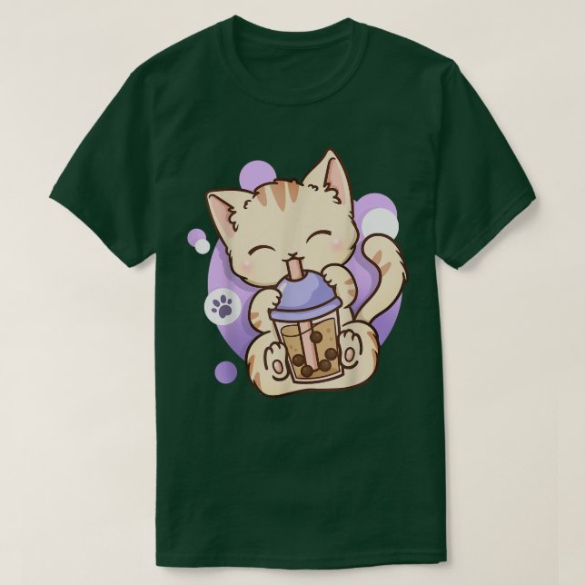 Camiseta Cat Boba Tea Bubble Tea Anime Kawaii Neko (Frente do Design)