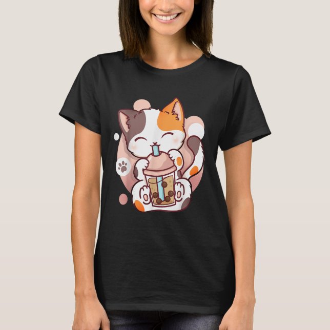Camiseta Cat Boba Tea Bubble Tea Anime Kawaii Neko (Frente)