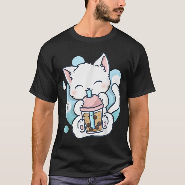Camiseta Cat Boba Tea Bubble Tea Anime Kawaii Neko_16 (Frente)