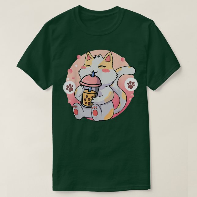 Camiseta Cat Boba Tea Bubble Tea Anime Kawaii Neko 566 (Frente do Design)