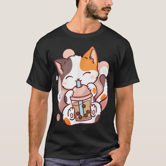 Camiseta Cat Boba Tea Bubble Tea Anime Kawaii Neko_9 (Frente)
