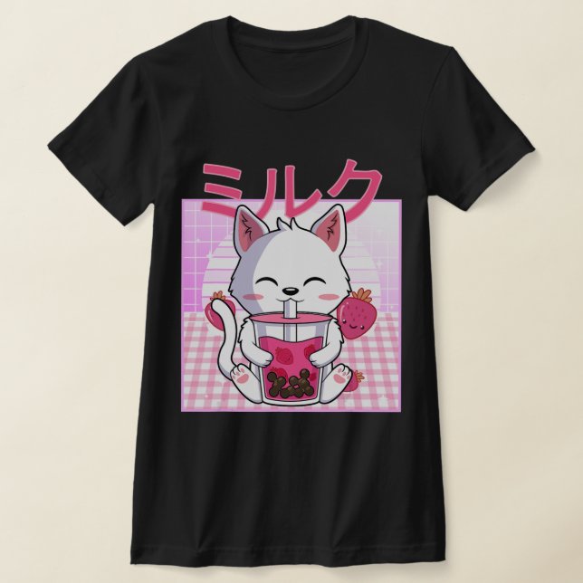 Camiseta Cat Boba Tea Bubble Tea Anime Kawaii Neko Gift Kid (Postura )