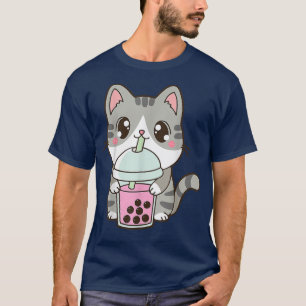 Camiseta Cat Boba Tea Bubble Tea Anime Kawaii Neko Japonês