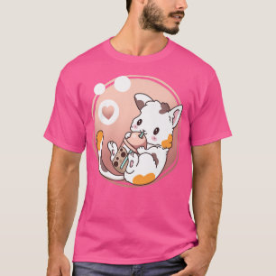 Camiseta Cat Boba Tea Bubble Tea Anime Kawaii Neko Japonês
