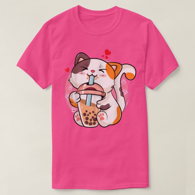 Camiseta Cat Boba Tea Bubble Tea Anime Kawaii Neko Teen Gir (Frente do Design)