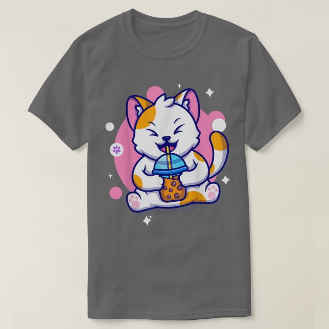 Camiseta Cat Boba Tea Bubble Tea Anime Kawaii Tee (Frente do Design)