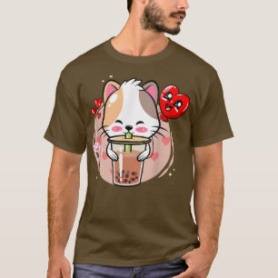 Camiseta Cat Boba Tea Bubble Tea Kawaii Anime Japonês Neko