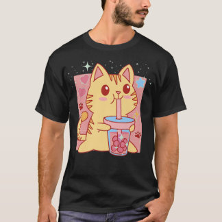 Camiseta Cat Boba Tea Bubble Tea Kawaii Anime Japonês Neko