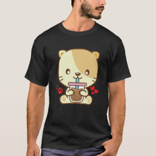 Camiseta Cat Boba Tea Bubble Tea Kawaii Anime Japonês Neko