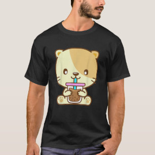 Camiseta Cat Boba Tea Bubble Tea Kawaii Anime Japonês Neko