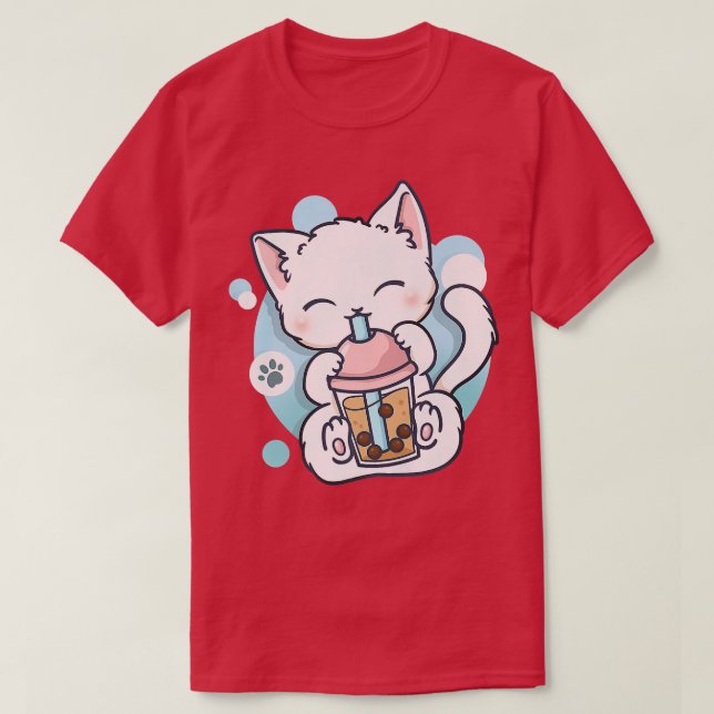 Camiseta Cat Boba Tea Bubble Tea Kawaii Anime Japonês Neko (Frente do Design)