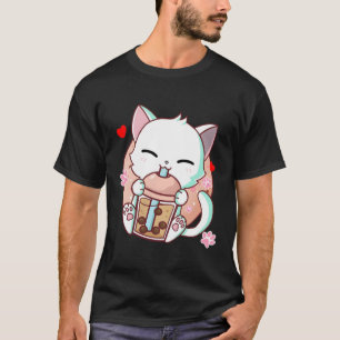Camiseta Cat Boba Tea Bubble Tea Kawaii Anime Japonês Neko
