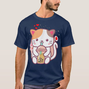 Camiseta Cat Boba Tea Bubble Tea Kawaii Anime Japonês Neko