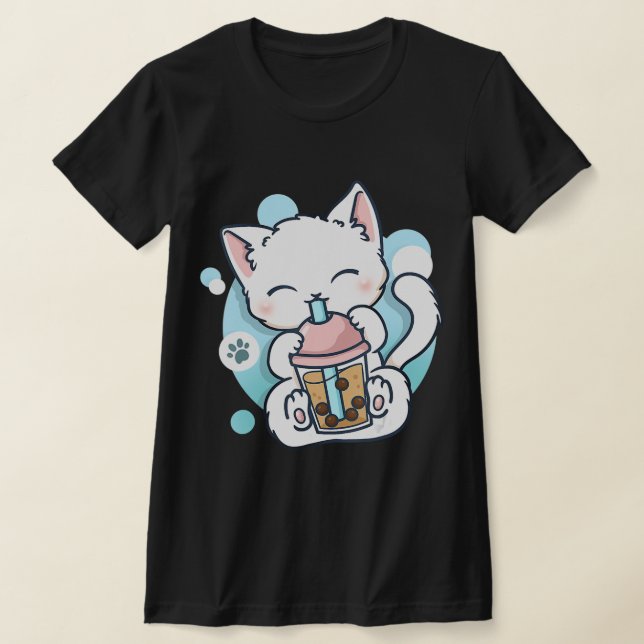Camiseta Cat Boba Tea Bubble Tea Kawaii Anime Japonês Neko (Postura )