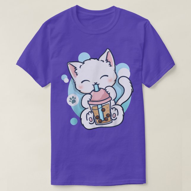 Camiseta Cat Boba Tea Bubble Tea Kawaii Anime Japonês Neko (Frente do Design)