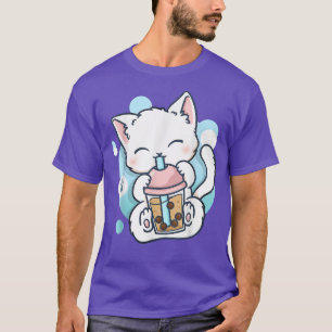 Camiseta Cat Boba Tea Bubble Tea Kawaii Anime Japonês Neko