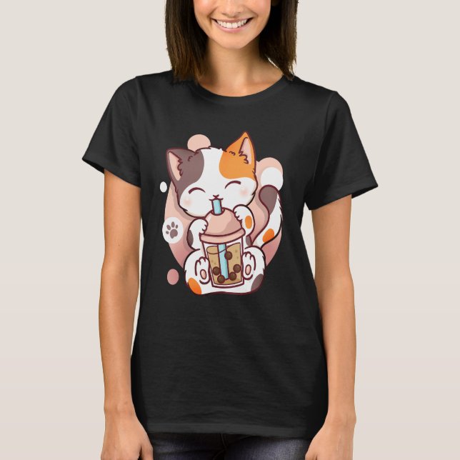 Camiseta Cat Boba Tea Bubble Tea Neko (Frente)