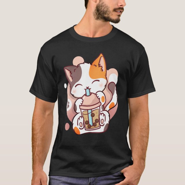 Camiseta Cat Boba Tea Bubble Tea Neko (Frente)