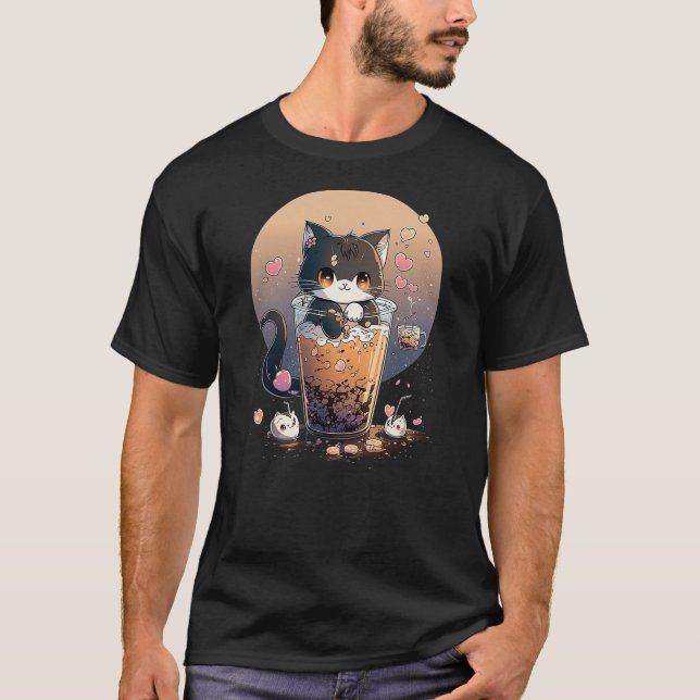 Camiseta Cat Boba Tea kawaii Kitty Bubble Tea Anime (Frente)