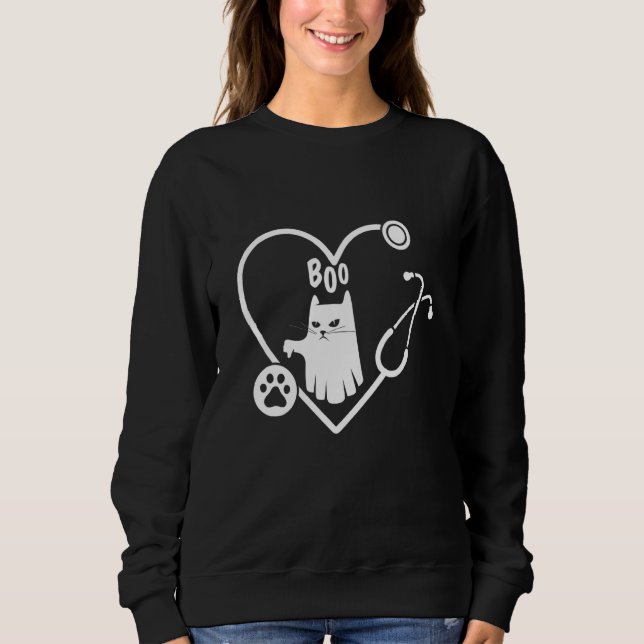 Camiseta Cat Boo Ghost Spooky Veterinary Vet Technician Ani (Frente)