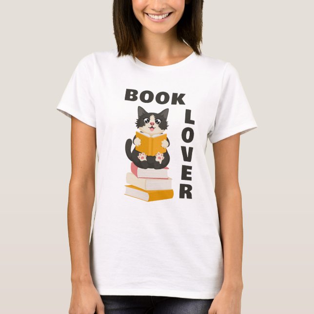 Camiseta Cat Book Lover Back to School Cute Cartoon (Frente)