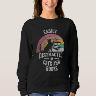 Camiseta Cat Book Retro Easily Distracted by Cats And Books