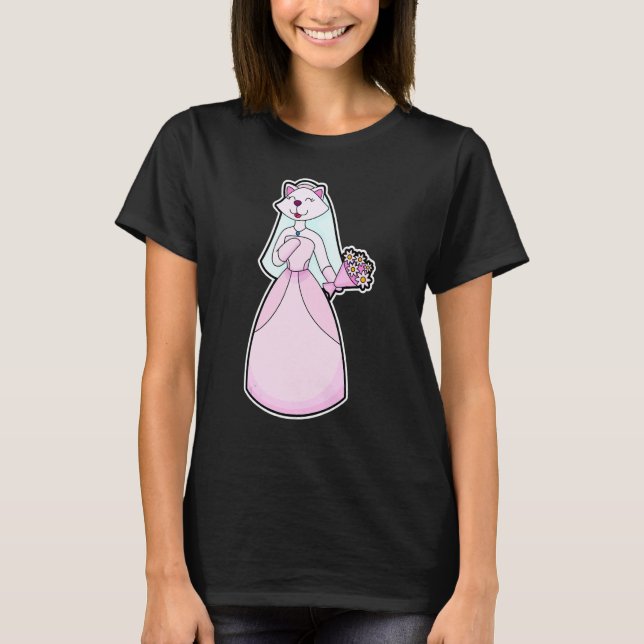 Camiseta Cat Bride Bunch de flores Casamento (Frente)