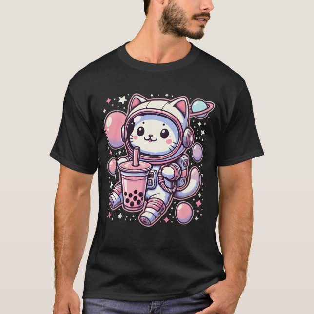 Camiseta Cat Bubble Bobaea In Space Astronaut Anime boy (Frente)
